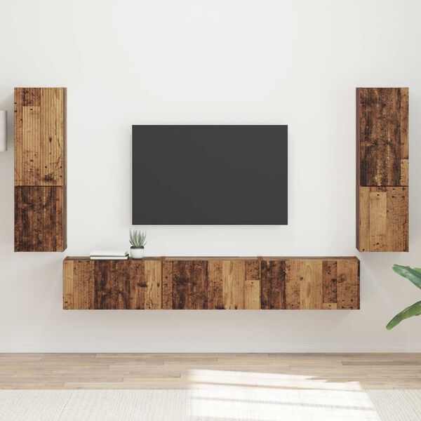 vidaXL Conjunto de mueble de TV Montaje en la pared 4 pcs Madera vieja