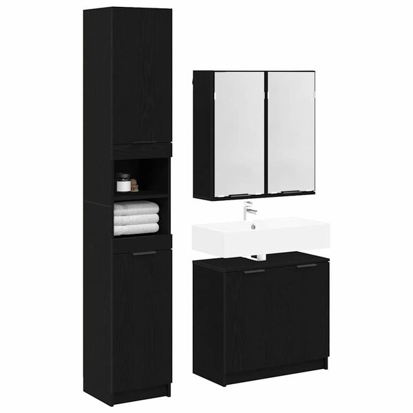 vidaXL Juego de Muebles de Ba&ntilde;o 3 pcs Roble Negro Madera de ingenier&iacute;a