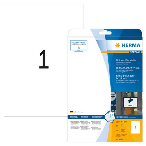 HERMA Etiquetas f&iacute;lmicas resistentes 10 hojas A4 blanco 210x297 mm