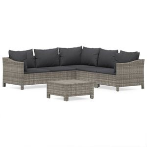vidaXL Set de muebles de jard&iacute;n 6 pzas y cojines rat&aacute;n sint&eacute;tico gris