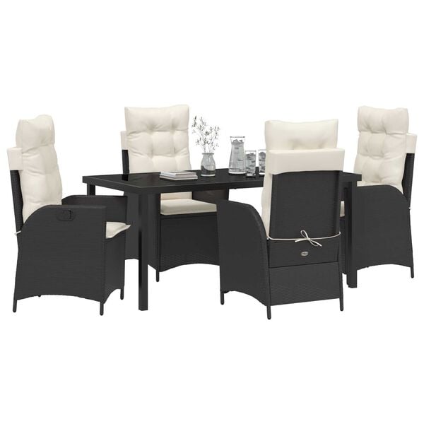 vidaXL Conjunto de Comedor de Jard&iacute;n 5 pcs Negro rat&aacute;n sint&eacute;tico