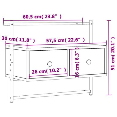 vidaXL Mueble de TV de pared madera ingeniería negro 60,5x30x51 cm