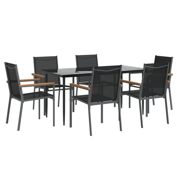 vidaXL Juego de comedor para jard&iacute;n 7 piezas acero y textilene negro