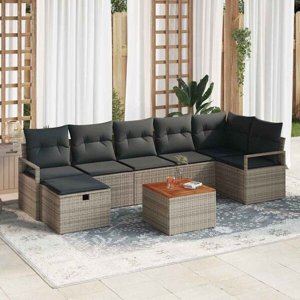 vidaXL Conjunto de sof&aacute;s de jard&iacute;n 8 pcs Gris rat&aacute;n sint&eacute;tico