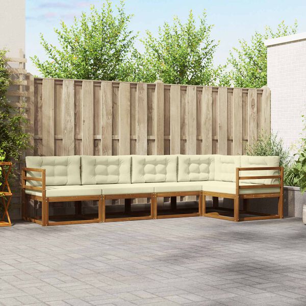 vidaXL Conjunto de sof&aacute;s de exterior con coj&iacute;n 5 pcs Natural y Crema