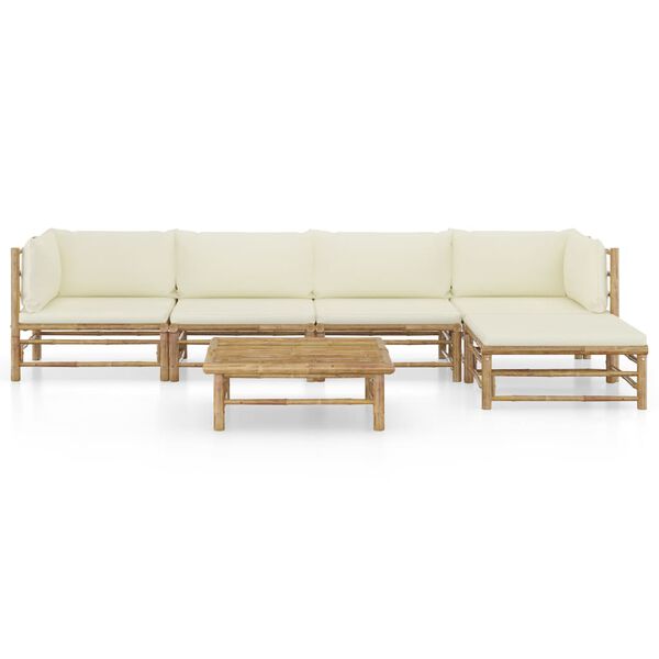 vidaXL Set de muebles de jardín 6 piezas bambú y cojines blanco crema