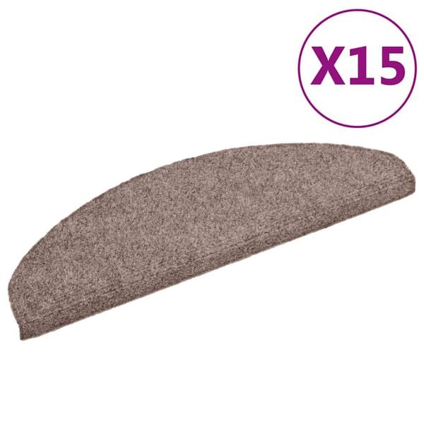 vidaXL Felpudos autoadhesivos para escaleras, 15 unidades, 65 x 21 x 4 cm, marr&oacute;n claro, semicirculares, grandes