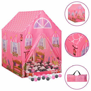 vidaXL Tienda de juegos para ni&ntilde;os con 250 bolas rosa 69x94x104 cm