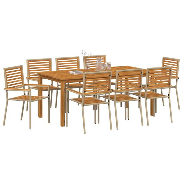 vidaXL Conjunto de Comedor de Jardín 9 pcs Beige Poliratán