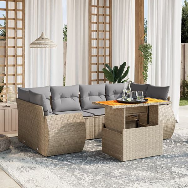 vidaXL Set sof&aacute;s de jard&iacute;n 7 piezas y cojines rat&aacute;n sint&eacute;tico beige