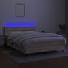 vidaXL Cama box spring colch&oacute;n y luces LED tela crema 140x200 cm