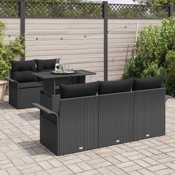 vidaXL Conjunto de sof&aacute; de jard&iacute;n 6 pcs Negro Rattan de Poli&eacute;ster