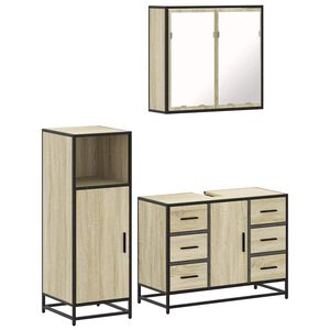 vidaXL Set de muebles de ba&ntilde;o 3 pzas madera contrachapada roble Sonoma