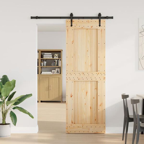 vidaXL Puerta corredera con herrajes madera maciza de pino 80x210 cm