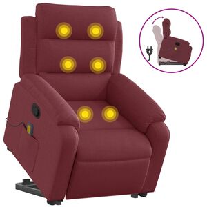 vidaXL Sill&oacute;n reclinable de masaje elevable tela rojo tinto