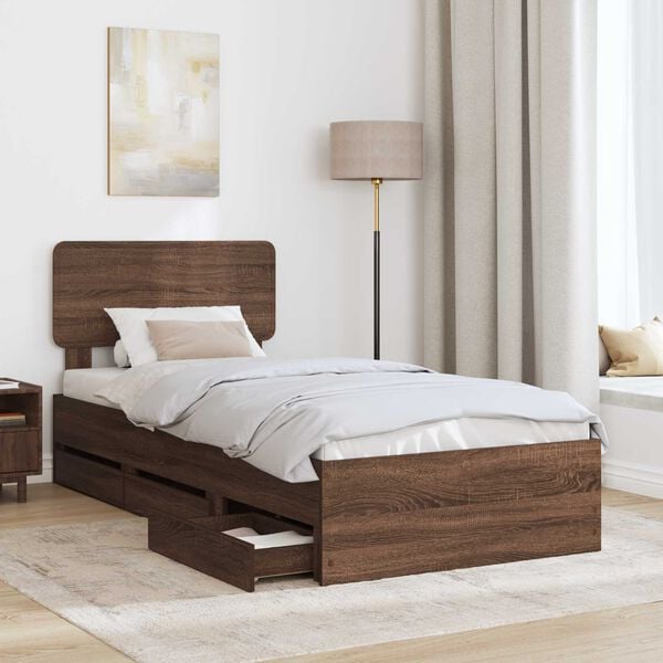 vidaXL Estructura de cama con cabecera Roble marr&oacute;n 100 x 200 cm