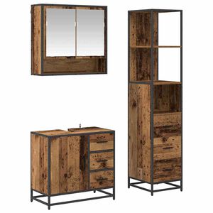 vidaXL Juego de muebles de ba&ntilde;o 3 uds. Madera envejecida