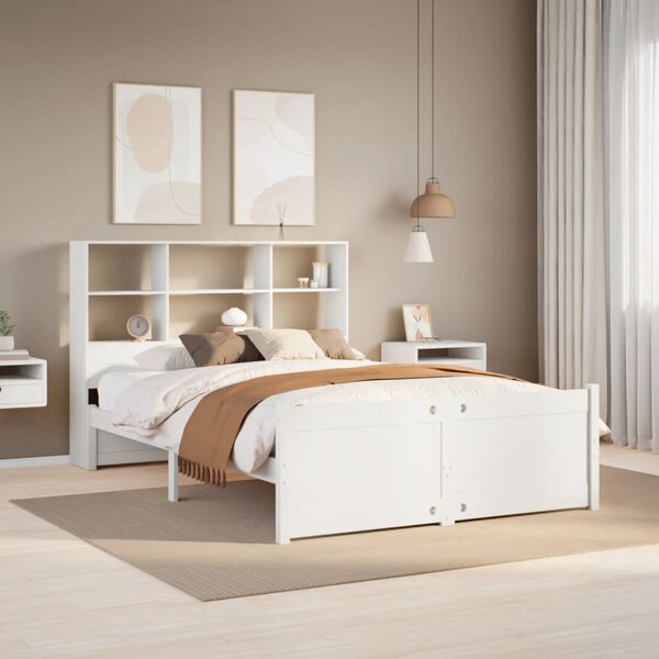 vidaXL Cama con estanter&iacute;a sin colch&oacute;n madera maciza blanca 140x200 cm