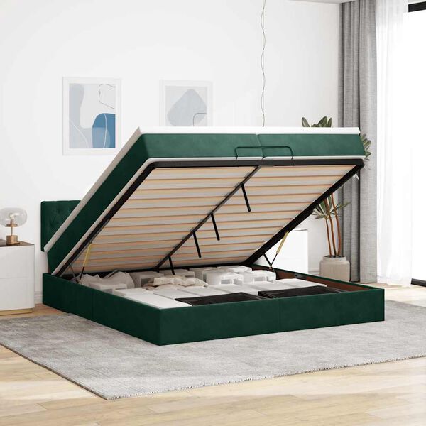 vidaXL Estructura de cama otomana colchones terciopelo verde oscuro