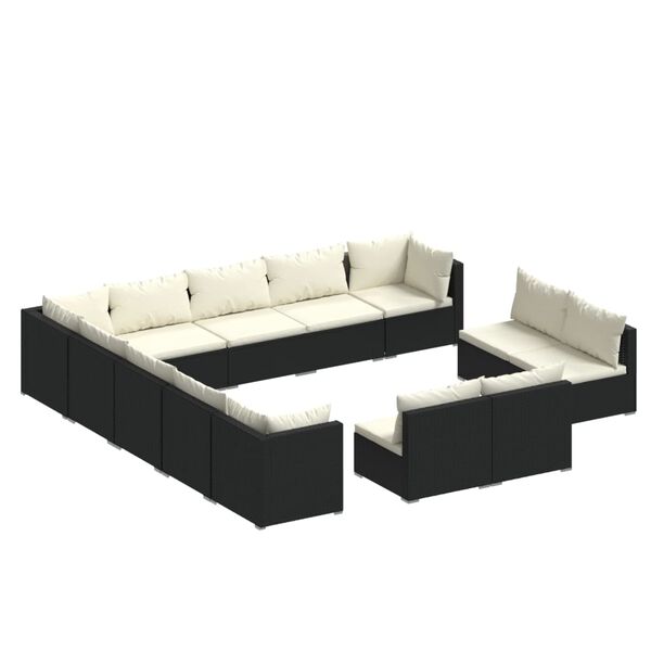 vidaXL Set de muebles de jard&iacute;n 13 pzas cojines rat&aacute;n sint&eacute;tico negro