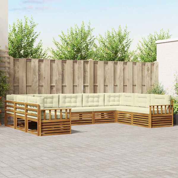 vidaXL Conjunto de sof&aacute;s de exterior con coj&iacute;n 9 pcs Natural y Crema