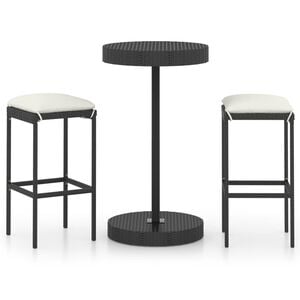 vidaXL Set muebles bar jardín 3 piezas y cojines ratán sintético negro