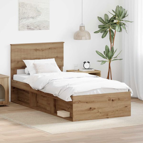 vidaXL Estructura de cama con cabecera Roble Artesanal 90 x 200 cm