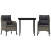 vidaXL Set comedor de jard&iacute;n 3 piezas con cojines rat&aacute;n sint&eacute;tico gris
