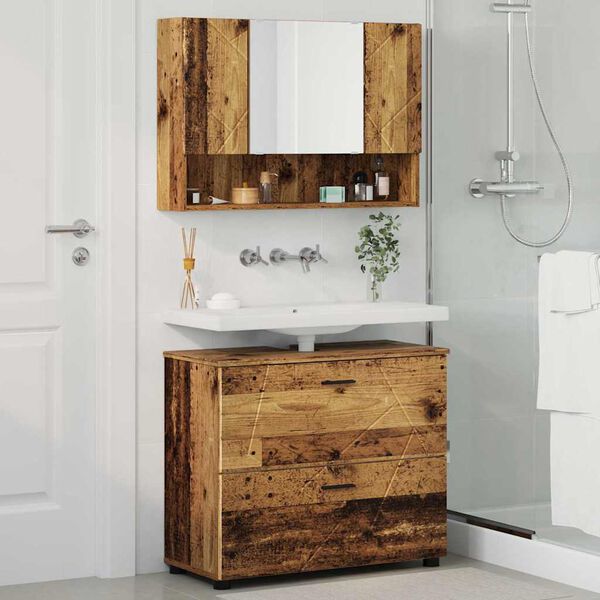 vidaXL Juego de muebles de ba&ntilde;o con caj&oacute;n 2 pcs Madera Vieja