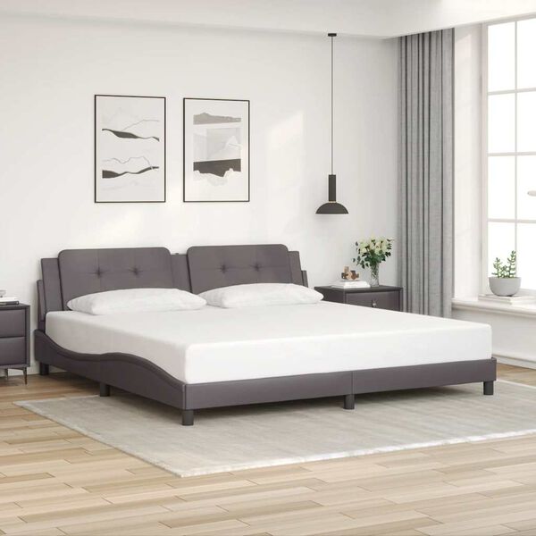 vidaXL Estructura de cama sin colch&oacute;n Zadar cuero sint&eacute;tico gris 200x200 cm