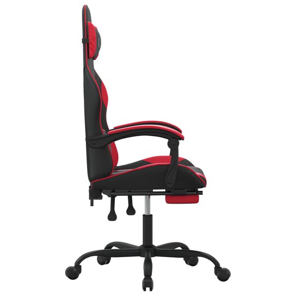 vidaXL Silla gaming giratoria y reposapiés cuero sintético negro rojo