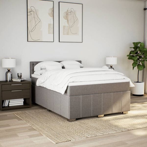 vidaXL Cama box spring con colch&oacute;n tela gris taupe 140x200 cm