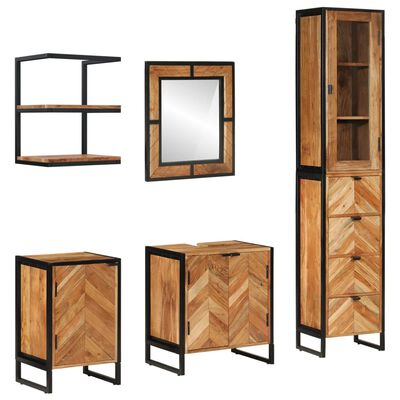 vidaXL Conjunto de muebles baño 5 pzas madera maciza acacia y hierro