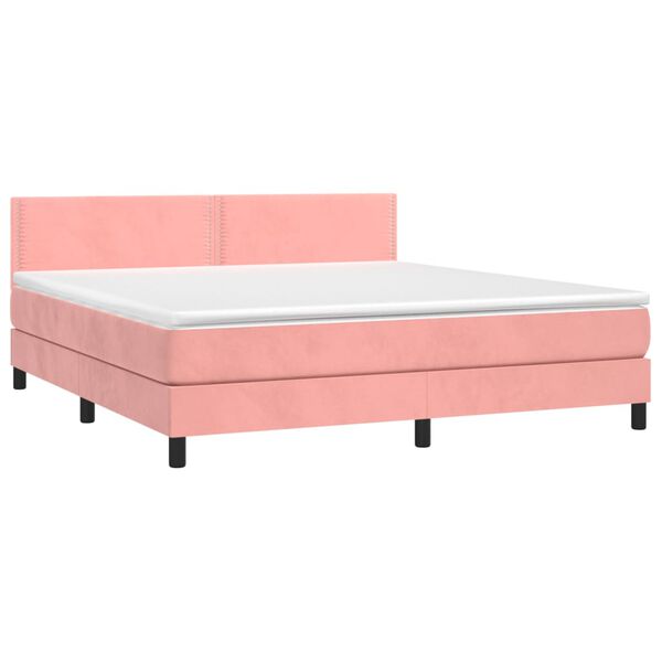 vidaXL Cama box spring colch&oacute;n y LED terciopelo rosa 180x200 cm
