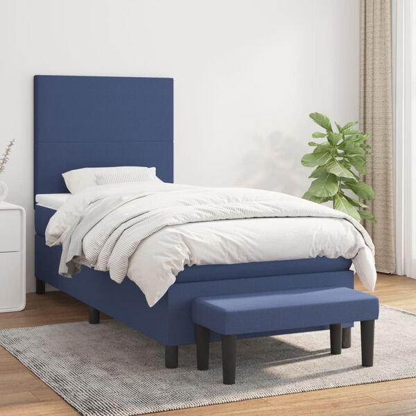 vidaXL Cama box spring con colch&oacute;n tela azul 90x200 cm
