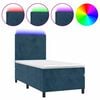 vidaXL Cama box spring colch&oacute;n y LED terciopelo azul oscuro 90x190 cm