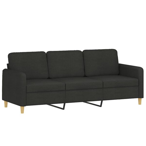 vidaXL Sof&aacute; de 3 plazas con almohadas y cojines tela negro 180 cm