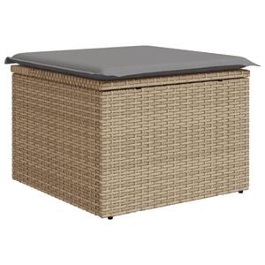 vidaXL Taburete de jard&iacute;n con coj&iacute;n rat&aacute;n sint&eacute;tico beige 55x55x37cm
