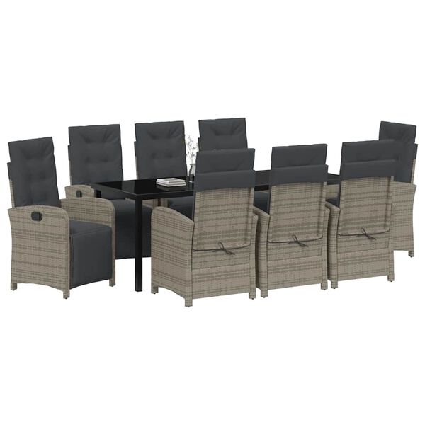 vidaXL Conjunto de Comedor de Jard&iacute;n 9 pcs Gris rat&aacute;n sint&eacute;tico