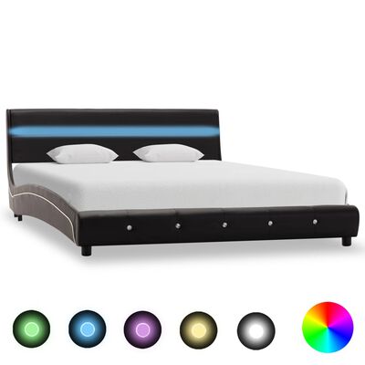 vidaXL Estructura de cama con LED de cuero sintético negro 140x200 cm