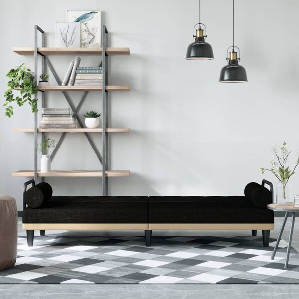 vidaXL Sof&aacute; cama con reposabrazos tela negro
