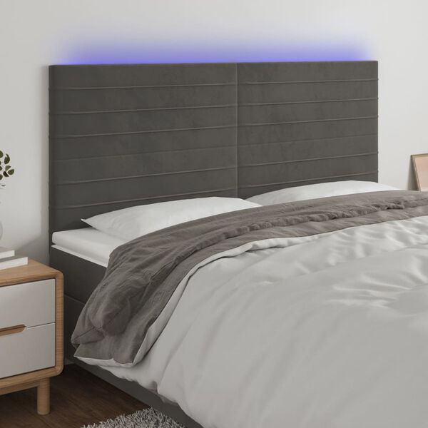 vidaXL Cabecero con luces LED terciopelo gris oscuro 160x5x118/128 cm