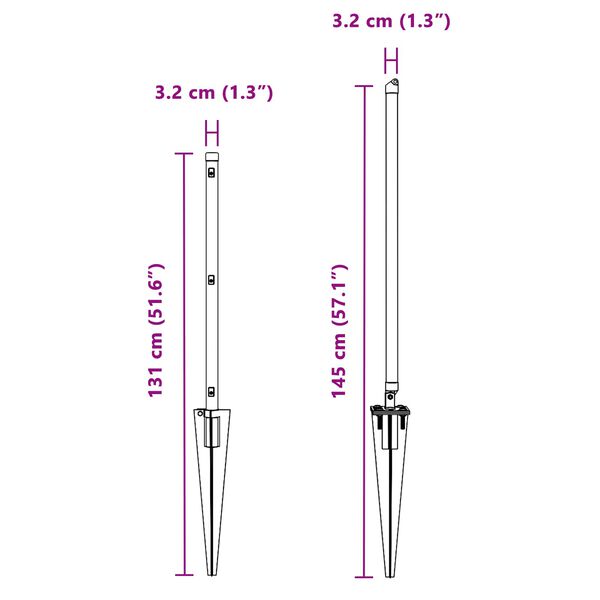 vidaXL Poste de cerca Otro 52 pcs Gris 3,2 x 3,2 x 100 cm Acero