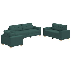 vidaXL Sof&aacute; 3 pcs Verde oscuro 221 x 80 x 80 cm Tejido mezcla de lino