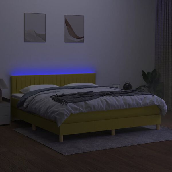 vidaXL Cama box spring con colch&oacute;n y LED tela verde 180x200 cm
