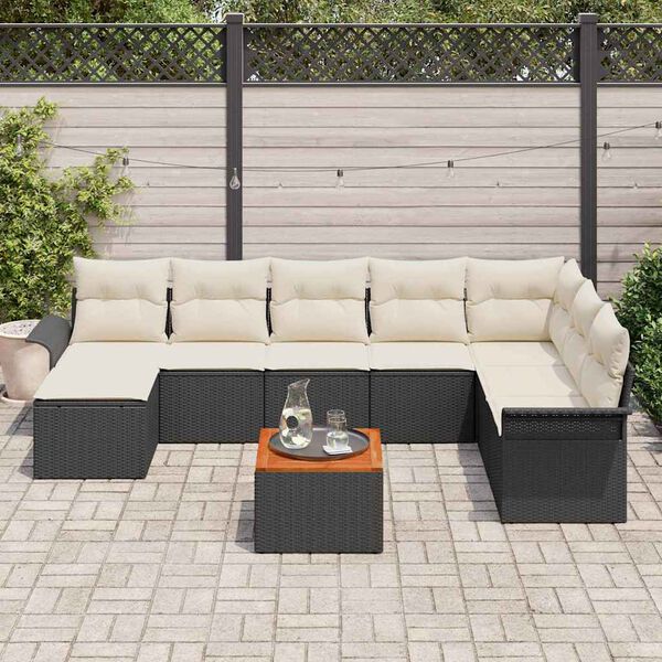 vidaXL Conjunto de sof&aacute;s de jard&iacute;n 9 pcs Negro rat&aacute;n sint&eacute;tico