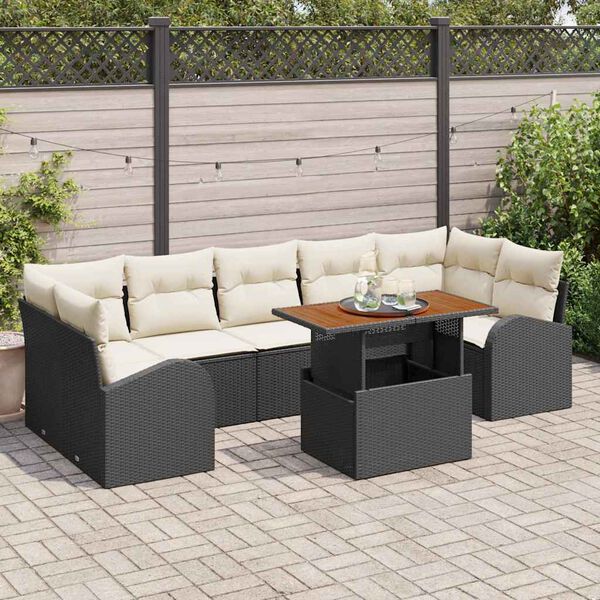 vidaXL Conjunto de sofá de jardín 8 pcs Negro Poliratán