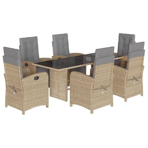 vidaXL Set comedor de jard&iacute;n 7 pzas con cojines rat&aacute;n sint&eacute;tico beige