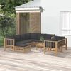 vidaXL Set de muebles de jard&iacute;n 10 pzas bamb&uacute; con cojines gris oscuro