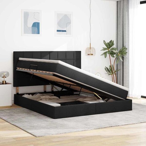 vidaXL Cama con almacenamiento y colch&oacute;n Negro 160 x 200 cm Poli&eacute;ster